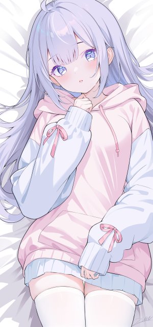 zuu,Unicorn,碧蓝航线,呆毛,连帽衫,长发,长袖,视线正对,短裙,丝袜,白丝