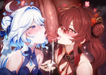 MだSたろう,芙宁娜,胡桃,原神,汉服,censored,cleavage,异色瞳,No-Bra