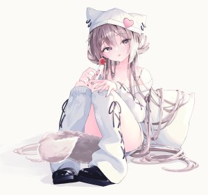 inubouzaki,兽耳,No-Bra,白背景