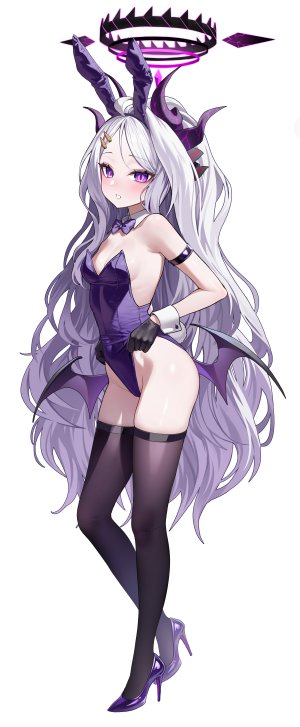 ayoni,空崎日奈,蔚蓝档案,兽耳,兔耳,兔女郎,恶魔,光晕,萝莉,No-Bra,丝袜,翅膀