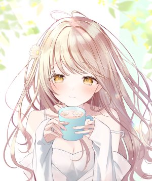 原创,irono1910,single,长发,長身像,视线正对,前发,脸红,金发,黄色眼,cleavage,长袖,少女