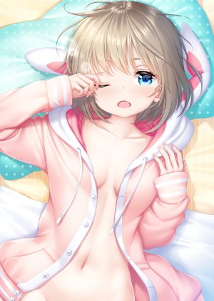 原创,zizi,前发,碧眼,露胸,cleavage,连帽衫,视线正对,横臥,露脐,No-Bra,nopan,闭只眼,開いた口,貧乳,single