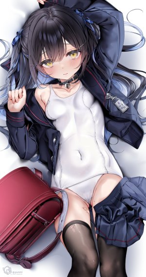 原创,ゆんみ,黑发,黑丝,breasts,cameltoe,横臥,缎带,死库水,学校制服,短裙,泳装,丝袜,双马尾,下着,黄色眼