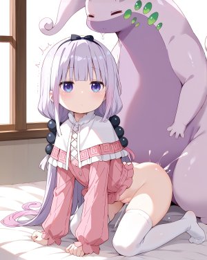 lililunar,精灵宝可梦,康娜,ヌメルゴン,四つん這い,前发,碧眼,直刘海,脸红,bottomless,三股辫,breasts,后入式,连衣裙,发饰,长发,长袖,紫发,坐姿,丝袜,结发,双马尾,超长发,白发,白丝,萝莉