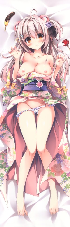 ななろば華,matsurija,露胸,抱枕,和服,nipples,No-Bra,胖次,panty_pull