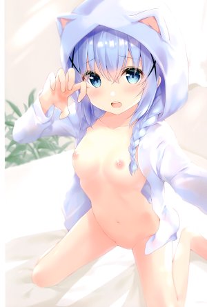 飴玉コン,香風智乃,请问您今天要来点兔子吗?,兽耳,萝莉,猫耳,nipples,No-Bra