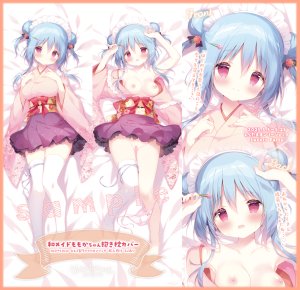 原创,しらたま,露肩,青发,脸红,breasts,censored,双团子头,包子頭,发饰,和服,长发,长袖,视线正对,横臥,nipples,オビ,開口,胖次,褶皱裙,紫色眼,短裙,笑顔,丝袜,双马尾,下着