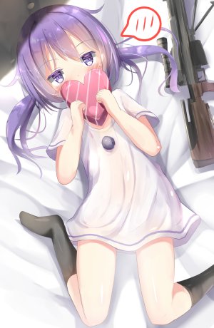 天々座理世,请问您今天要来点兔子吗?,夏奈なつ,前发,黑丝,脸红,holding,kneehighs,长发,视线正对,横臥,紫色眼,紫发,衬衫,single,双马尾