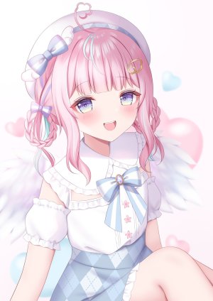 原创,komari_mhy,碧眼,青发,脸红,breasts,连衣裙,发饰,视线正对,開口,粉发,紫发,笑顔,single,翅膀